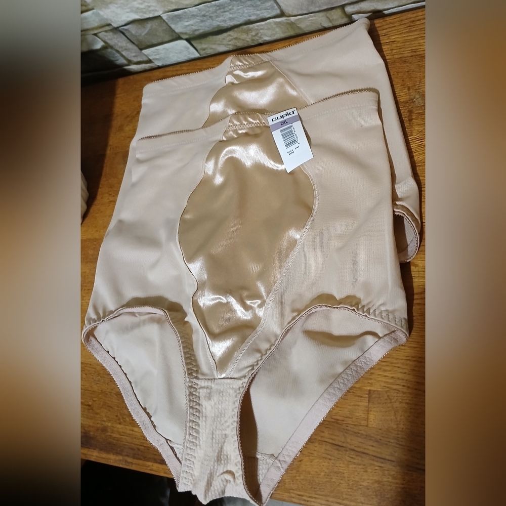 Women's 2X-Cupid 2 Pack High-Cut Shaping Brief Beige